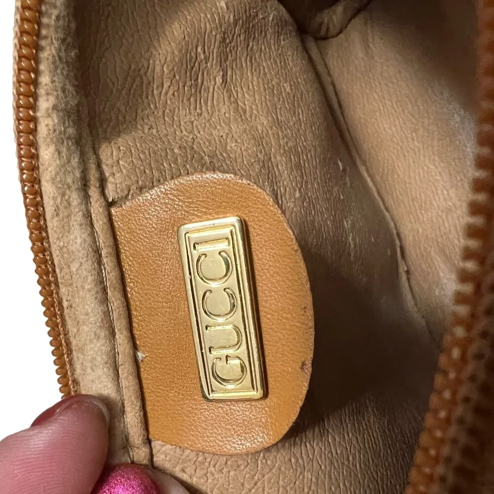 VIntage Gucci Tan Brown Monogram Make Up Bag Pouch Zip Top - Picture 9 of 10